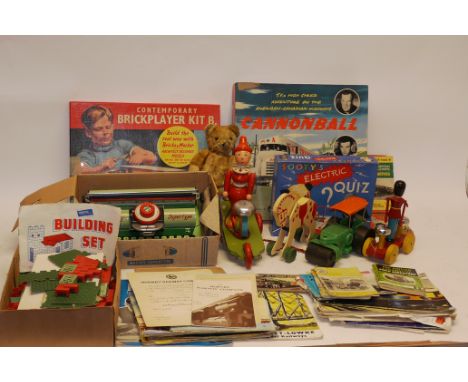 Post-War Toys and Games, Including, a boxed tin Mettoy Supertype child's typewriter, pull-along wooden toys including a Chad 