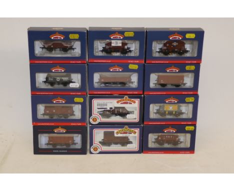 Bachmann OO Gauge Assorted Boxed Freight Stock, one dozen including cattle wagons, Presflo cement wagons and others, G-VG, so