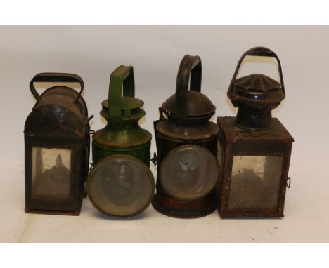 LNER and BR Oil-Lit Hand-Lamps, comprising 4-aspect LNER lamp in green, a largely-similar BR(W) example in black, both G but 