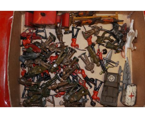Britains WW11 Infantry and Guards and other items,  WW11 Infantry (29, 4 lack heads), Guards (20, 5 lack heads), Wells Brimto