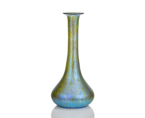 Loetz, a 'Papillon' iridescent glass vase  c.1905   The pale green glass body with slender neck and everted rim decorated wit