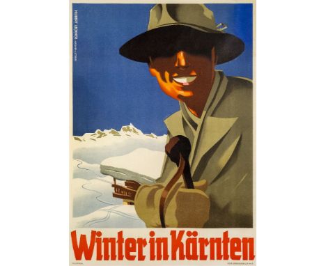 Hubert Lechner, a ski poster  WINTER IN KÄRNTEN chromolithograph, printed by Brüder Rosenbaum, Wien, condition B; backed on l