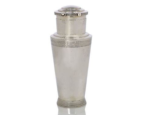 Keith Murray ( 1892-1981), an Art Deco silver plated Cocktail Shaker  made by Mappin & Webb  c.1935, stamped maker's mark, W2