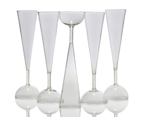 Alessandro Mendini (1913-2019), a set of five ‘TYL’ champagne flutes for Studio Alchimia Late 1980s Each glass with slender c