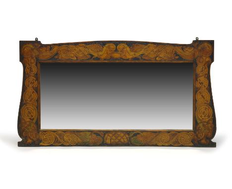 William Rodman & Co, an Irish Arts and Crafts poker work mirror  c.1900, paper label on reverse for William Rodman & Co   Dea