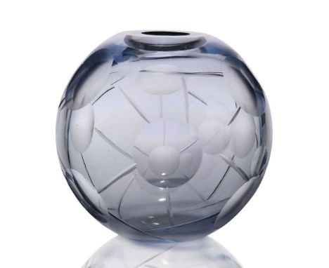 Vicke Lindstrand (1904-1983 ), an Orrefors cut glass vase1930s, signed Orrefors, V. Lindstrand 31  The pale blue glass globe 