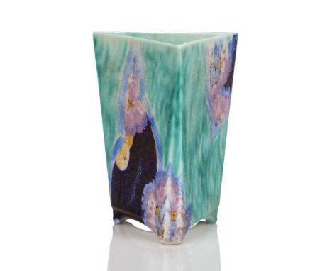Clarice Cliff (1899-1904), an ‘Inspiration’ vase  of triangular sectionc.1930, printed Bizarre with facsimile signature, part