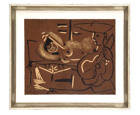 Pablo Picasso,Spanish 1881-1973-Reclining Woman and Picador with Guitar, 1962;linocut in colours on wove, from Picasso Linogr