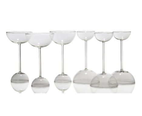 Alessandro Mendini (1913-2019), a set of six ‘TYL’ wine glasses for Studio Alchimia Late 1980s Each glass with a cup shaped b