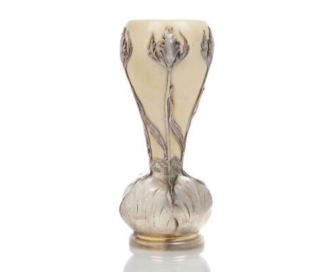 An Art Nouveau silver and ivory 'Safran' vase   c.1901, Mark of V. Boivin, Paris, stamped French Minerva head poincon .950, s