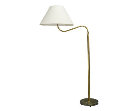 Attributed to Josef Frank (1885-1967), a model '2368' brass floor lamp   c.1950  With white fabric shade, the adjustable curv