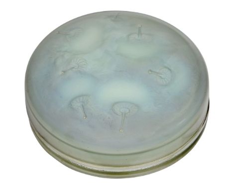 René Lalique (1860-1945), 'Houppes' an opalescent circular glass Box and cover     No.29, Designed 1921, moulded R Lalique, b