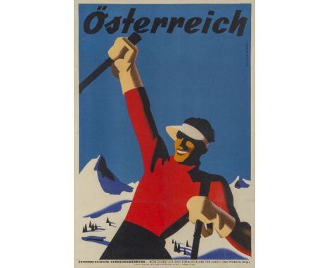 Binder, (Atelier), a Ski Poster ÖSTERREICHChromolithograph, printed by Christoph Reisser's Söhne, Wein, condition B; backed o