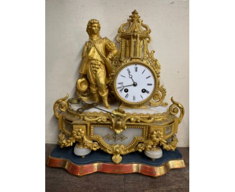 A 19th Century French gilt metal and alabaster mantle clock 