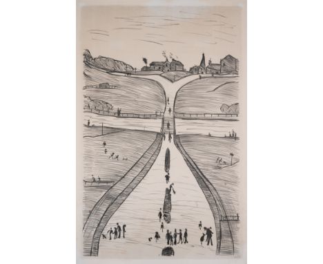 δ Laurence Stephen Lowry (1887-1976)Village on a HillLithograph, 1966, signed and dated in red felt-tip pen, numbered from th