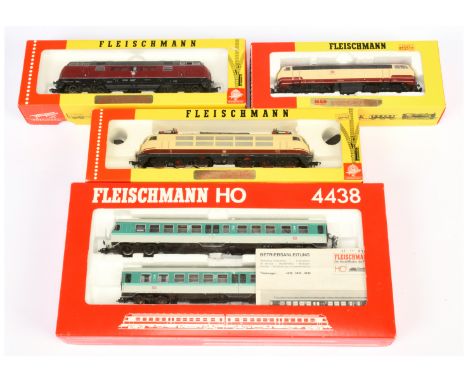 Fleischmann HO Gauge group of 4x Diesel and Electric Locomotives and DMU to include Ref. 4438 DB Teal and Grey BR614 DMU with