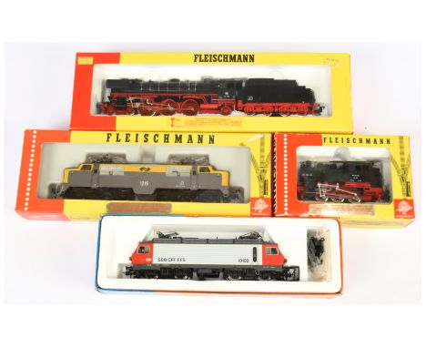 Fleishmann and Roco HO Gauge group of Steam and Electric Locomotives to include Fleischmann Ref. 4169 DB Black and Red 4-6-2 