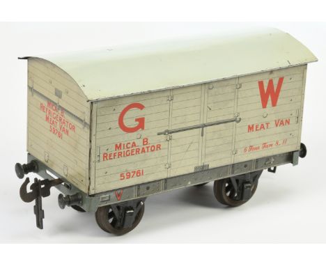 Bassett Lowke Gauge 1 GW White Meat Van No. 59761. Condition is Fair to Good Plus. Please note some marks &amp; paint chips, 