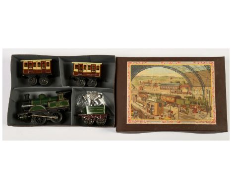 Bing (1908-1925) O Gauge Clockwork Great Western Train Set including a box set of 1x Locomotive No. 3410 and Tender and 2x Co