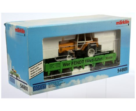 Marklin Gauge 1 54801 - in Wer FENDT fahrt-fahrt green livery With Siku tractor. Conditions: Good Plus to Excellent in Good B
