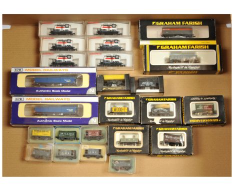 Dapol N Gauge Plus others - To include Fleischmann Esso Tankers 3x 8400 and 1x 8403, Dapol Tiphook Telescopic Hood wagons NB-
