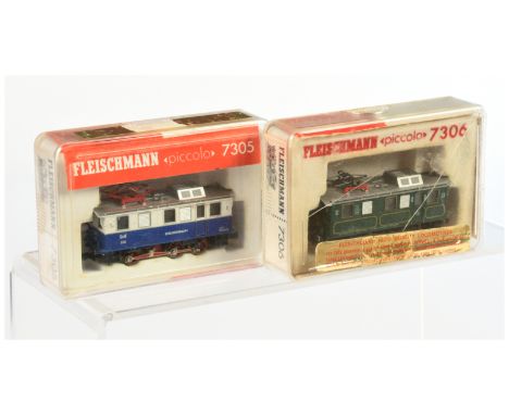 Fleischmann N Gauge Piccolo Locomotives - 7305 EWB Edelweissbahn &amp; 7306 in Green with Yellow lining. Conditions: Good Plu