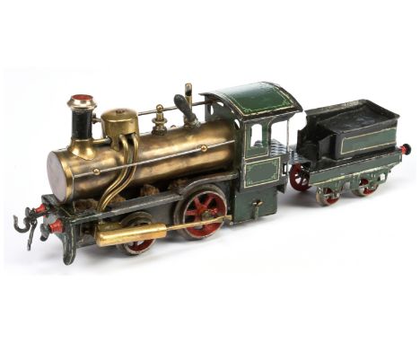 Bing O Gauge Live Steam Locomotive and Tender. Locomotive has been fired and burner wicks have been replaced. Condition is ge
