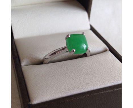 925 silver ring set with central square cut jade, size O.