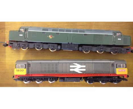 A Hornby OO gauge Railfreight locomotive 58001 with a Lima locomotive D205.
