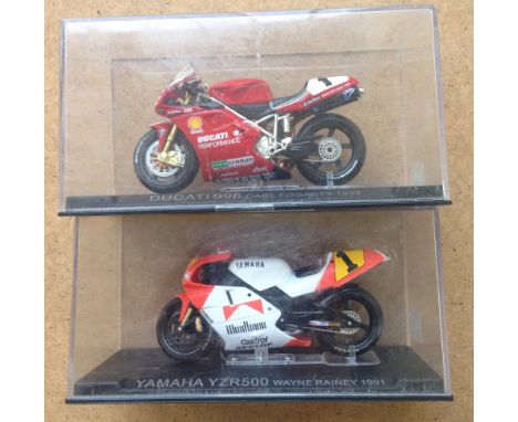 2 Grand Prix Motorcycle models approx 1:35 scale - Ducatti 996 Carl Fogarty 1999 & Yamaha YZR500 Wayne Rainey 1991.