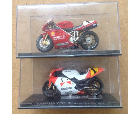 2 Grand Prix Motorcycle models approx 1:35 scale - Ducatti 996 Carl Fogarty 1999 & Yamaha YZR500 Wayne Rainey 1991.