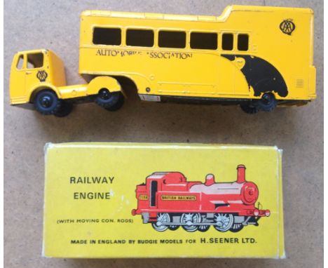 A boxed Budgie Railway Engine with an unboxed Budgie AA 'Jambo' Mobile Traffic Control Unit.