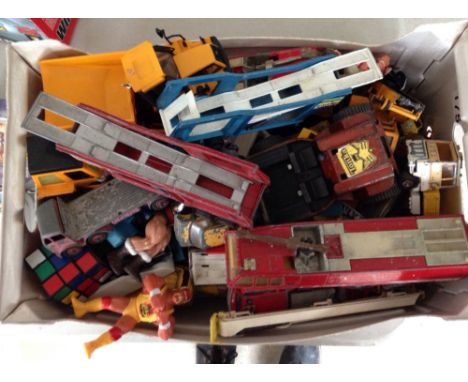 A box of Matchbox, Corgi, Dinky and other playworn diecast.