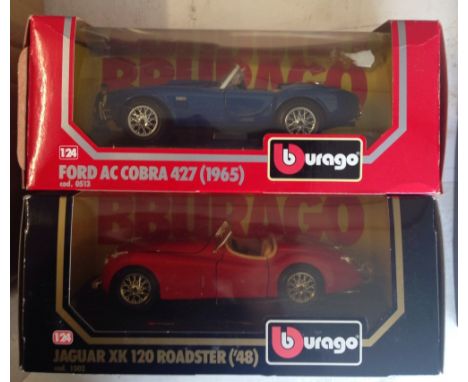 2 boxed Bburago 1:24 scale cars - Ford AC Cobra 427 (1965) & Jaguar XK120 Roadster (48).