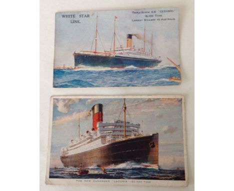 2 x 1923 postcards of ocean liners- The White Star Lines, SS Ceramic and The Cunard 'Laconia'