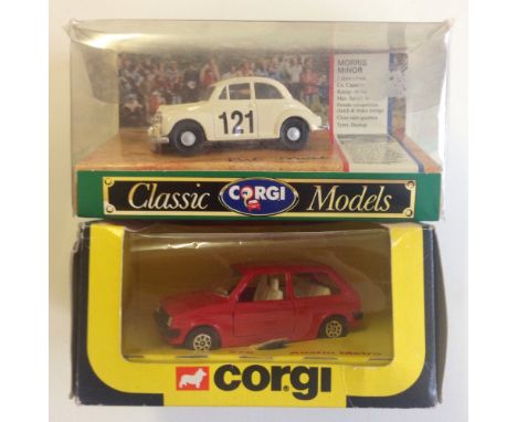 2 boxed Corgi cars - Pat Moss Morris Minor rally car #96740 & Austin Metro #275