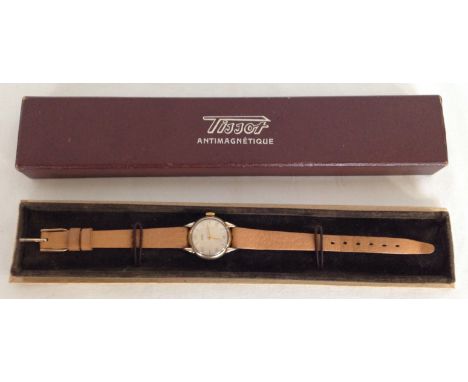 Ladies vintage Tissot antimagnetique mechanical watch with leather strap and original box. In working order.
