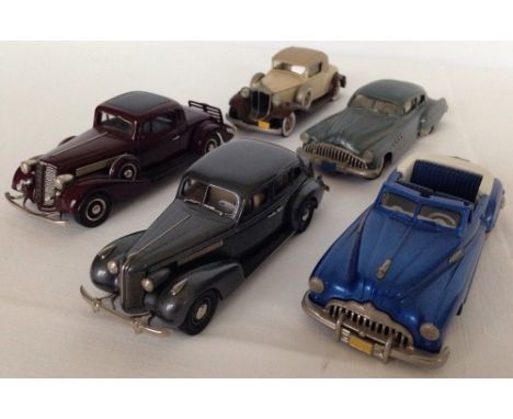 5 unboxed diecast models: 1) Brooklin Models 1932 Packard Light 8 "Cream/Chocolate". 2) 1936 Buick Sports Coupe 96-S B.C Coll