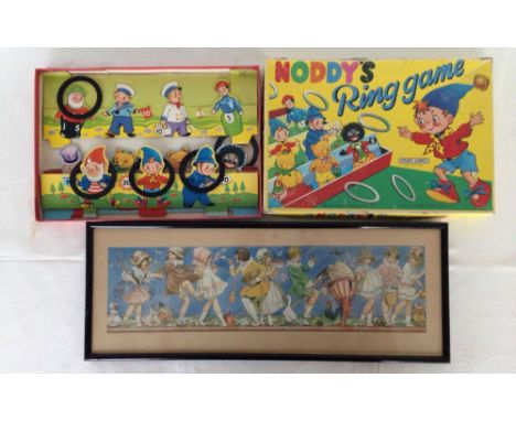 A 1960's Noddy's ring game by Spears Games with a framed & glazed vintage nursery print featuring nursery rhyme characters.