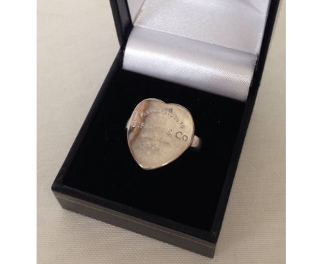 925 Silver heart shaped ring, size R«.