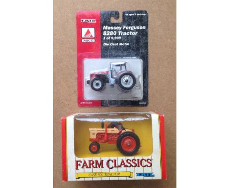 A boxed Ertl 1:43 scale Case 800 tractor #2616 & a carded 1:64 scale Massey Ferguson 8280 tractor.