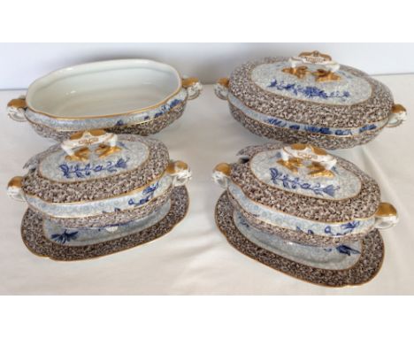 Victorian Worcester dinner ware c.1880's, Indian influence with elephant head handles. Comprising of 2 sauce tureens on feet 