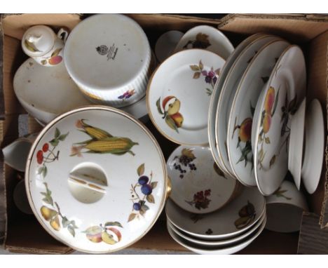 A quantity of Royal Worcester 'Evesham' dinner & tea wares to include a large tureen, souffle dishes, dinner plates, bowls, e