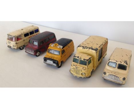 5 playworn Corgi diecast vans