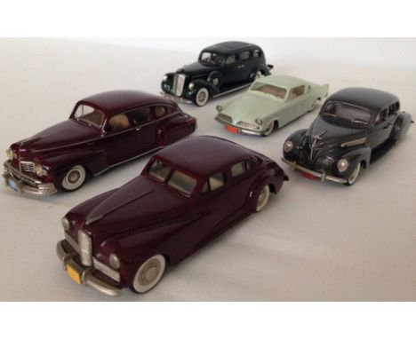 5 unboxed diecast models: 1) Brooklin Models No.18 1941 Packard Clipper "Maroon". 2) Brooklin Models 1953 Studebaker Starline