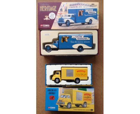 2 boxed Corgi lorries, Lucozade & La Vache Serieuse.