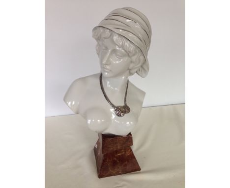 White Art Deco style ceramic bust, 55cm tall.