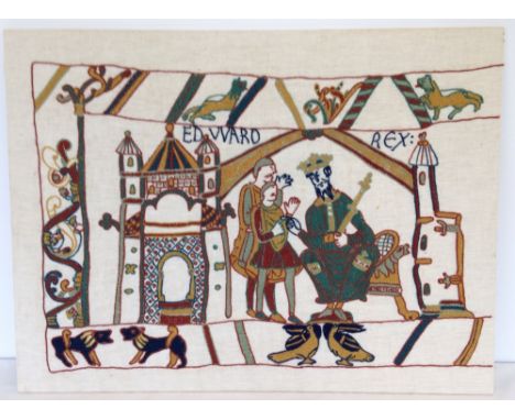 A wool embroidery of a panel from the Bayeux Tapestry 54x72cm
