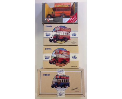 4 boxed Corgi Thorneycroft buses.