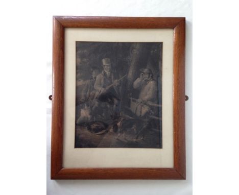 A framed & glazed print of a gamekeeper & poacher.